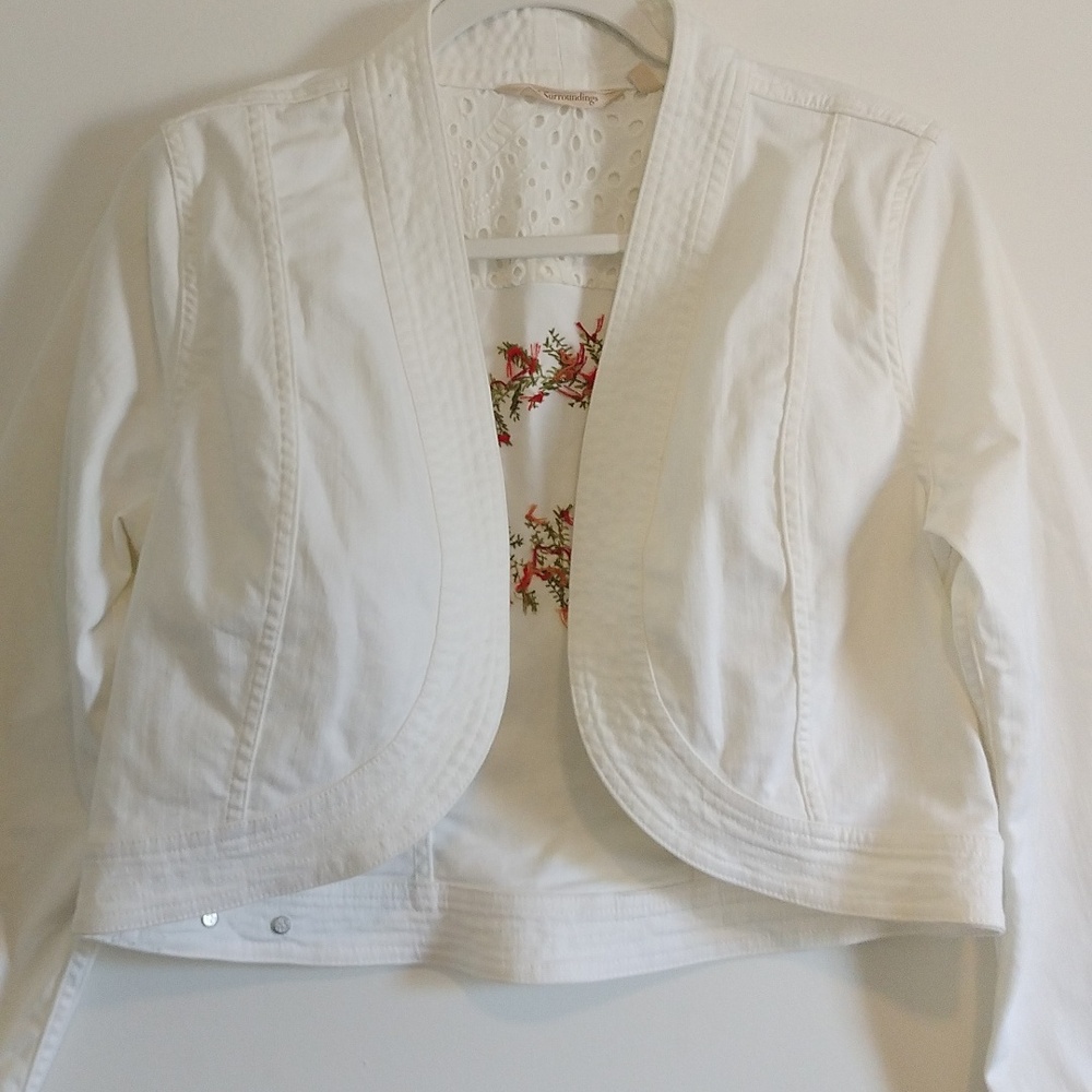 Soft Surroundings White Cropped Open-Front Jacket